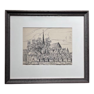 Custom Framed Ink Sketch-France, 1953-Signed For Sale