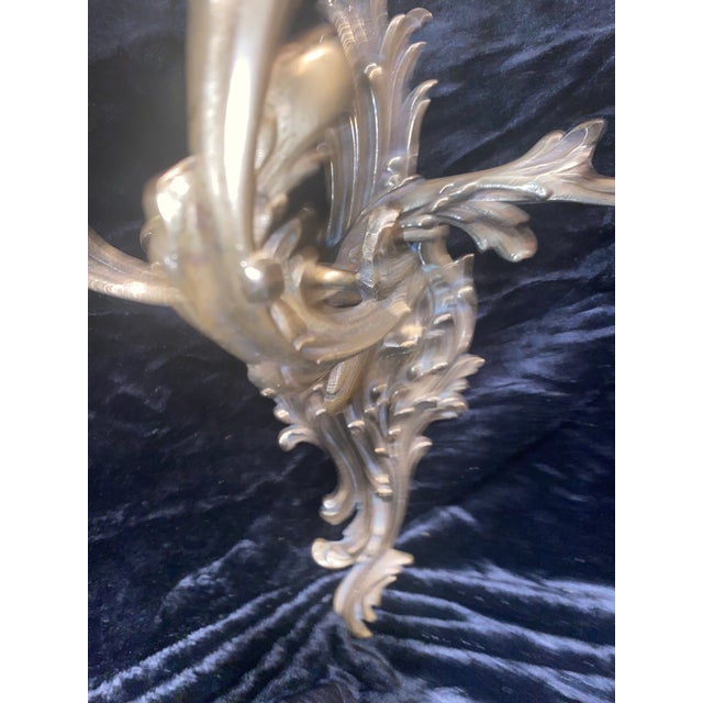 1920s Bronze Sconces Baroque Rococo Louis XV French Style Acanthus Leaf Forms 3 Candle Burning For Sale - Image 4 of 10