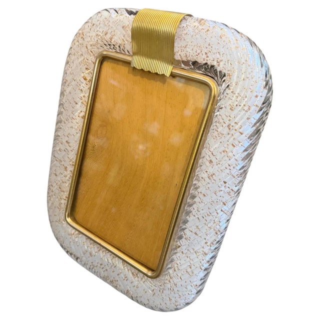 A white and gold Murano glass picture frame designed and manufactured in Venice in the style of Barovier, it's in lovely...