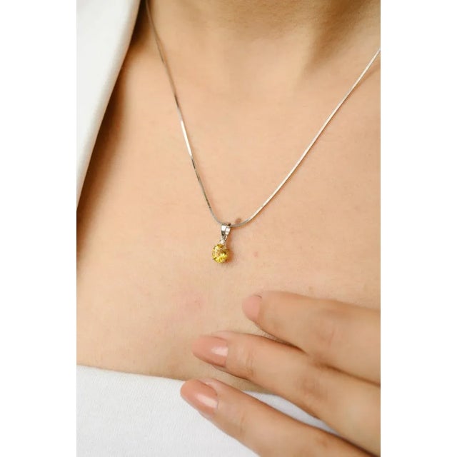 18k Gold Yellow Sapphire and Diamond Pendant, Ring Size 7, Stud Earrings - 4 Pieces For Sale - Image 4 of 11