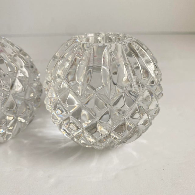Early 21st Century Waterford Crystal Taper Candlestick Holders Crosshatch Snowball Signed a Pair For Sale - Image 5 of 9