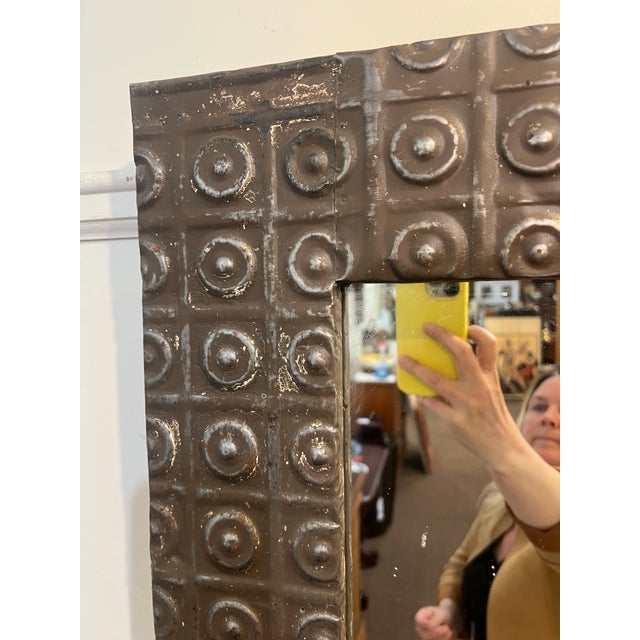 Art Deco Ogt Recycled Antique Ceiling Tin Mirror For Sale - Image 3 of 7