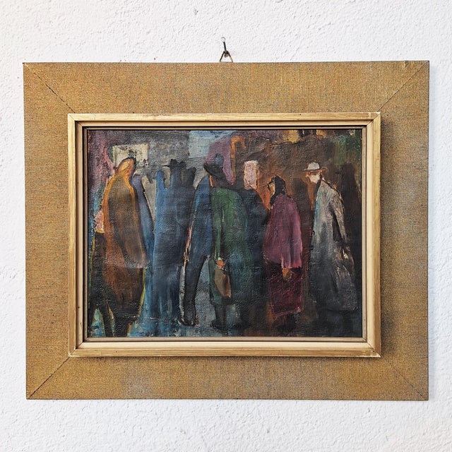 Elvira Hartung, Figurative Scene, Karlsruhe, 1950s, Oil on Wood For Sale - Image 6 of 6