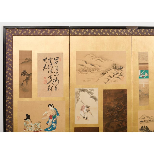 Pair Japanese Edo Six Panel Harimaze Decoupage Screens For Sale - Image 14 of 18