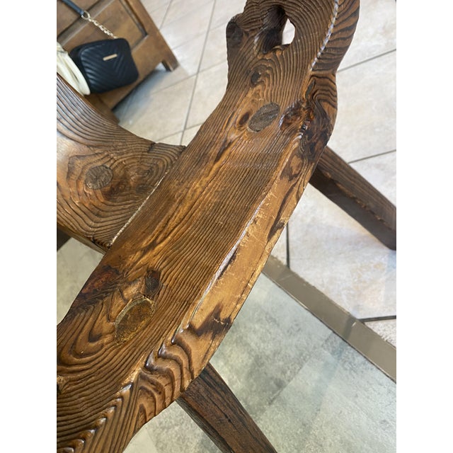 Vintage Brutalist Tripod Chair in Carved Wood, 1970s For Sale - Image 17 of 18