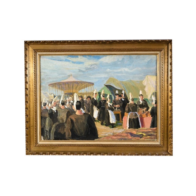Le Pardon de la Joie Saint Guénolé, 1970s, Oil on Wood, Framed For Sale
