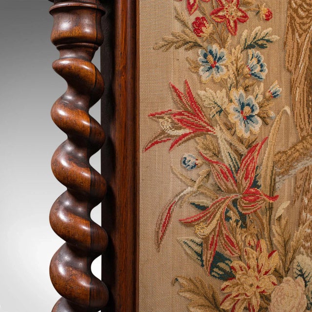 Antique Embroidered Fire Screen, English, Walnut, Needlepoint, Early Victorian For Sale - Image 9 of 12