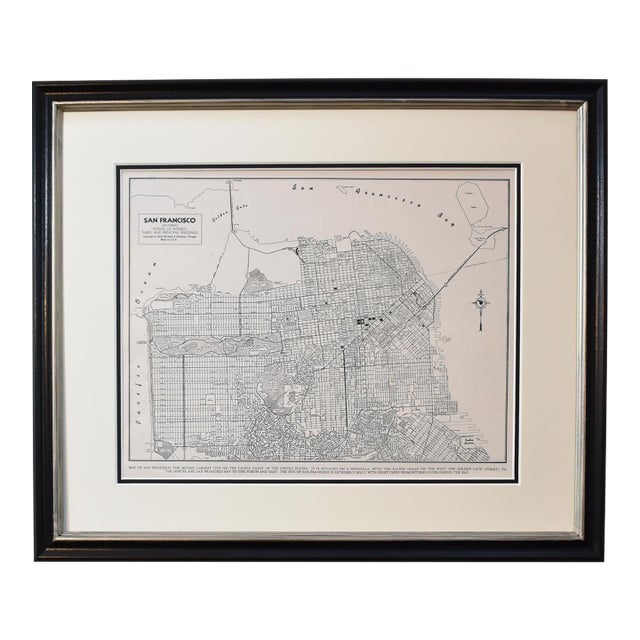 Framed San Francisco Vintage Map - Authentic 1946 San Francisco Map For Sale