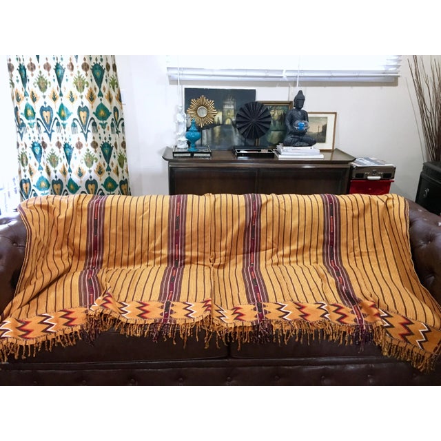 Tribal Vintage Handwoven Tribal Nigerian Kente Cloth Wedding Blanket Textile For Sale - Image 3 of 12