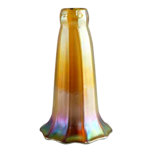 American Quezal Art Nouveau Iridescent Gold Glass Ribbed Lily Lamp Shade