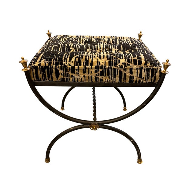 Neoclassical Upholstered Curule Bench For Sale - Image 6 of 6
