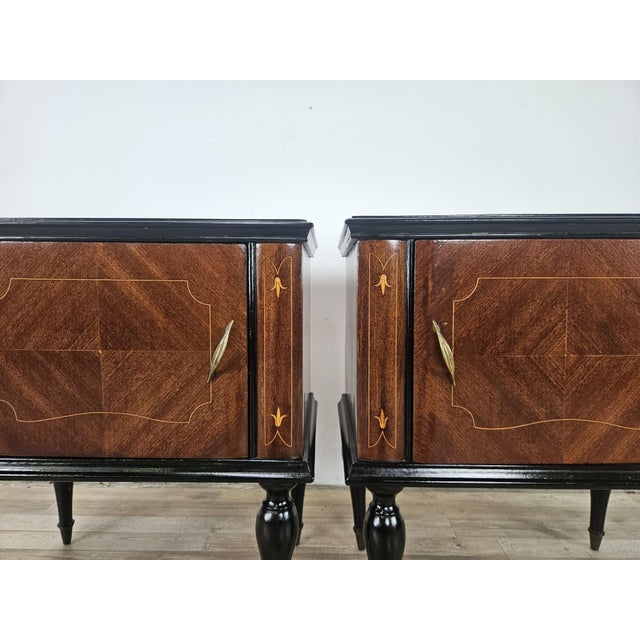 Mid-Century Modern Mahogany Burl Nightstands with Glass Top, 1960, Set of 2 For Sale - Image 11 of 18