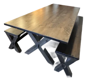 Vermont Grey Washed Solid Pine Trestle Table With 2 Benches Contemporary - Set of 3