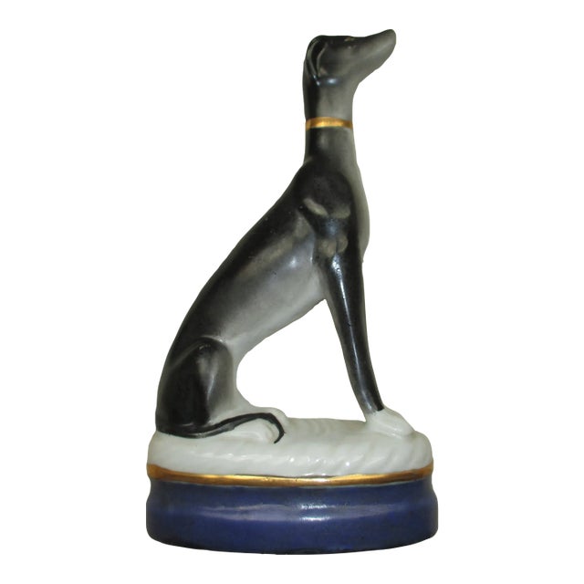 Antique Whippet Dog on a Blue & White Pillow Porcelain Figurine For Sale