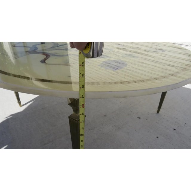 Mid-Century Modern Vintage Round Brass Legged Marble Coffee Table with Painted Bouquet For Sale - Image 3 of 7