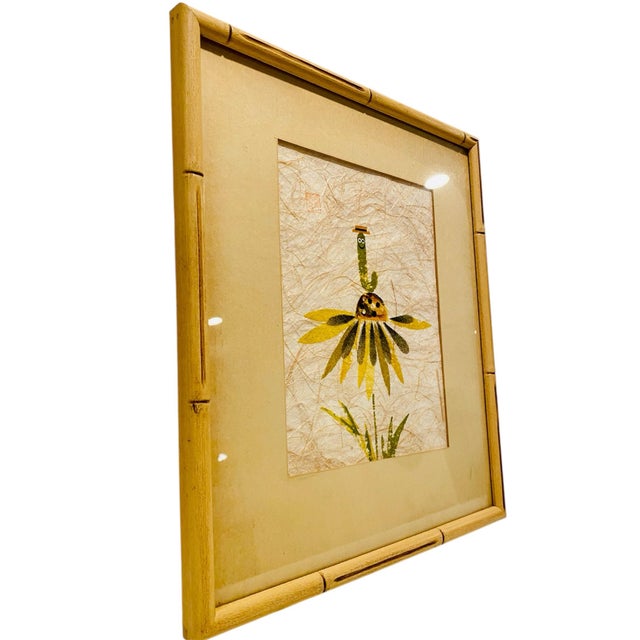 1960s Mid Century Modern Yellow Daisy & Worm Signed Japanese Potato Print For Sale - Image 4 of 9