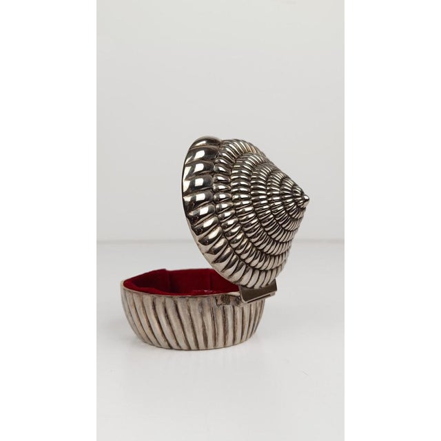 Vintage Sundial Shell-Shaped Silver-Plated Metal Trinket Case Box, 1970s For Sale - Image 10 of 17