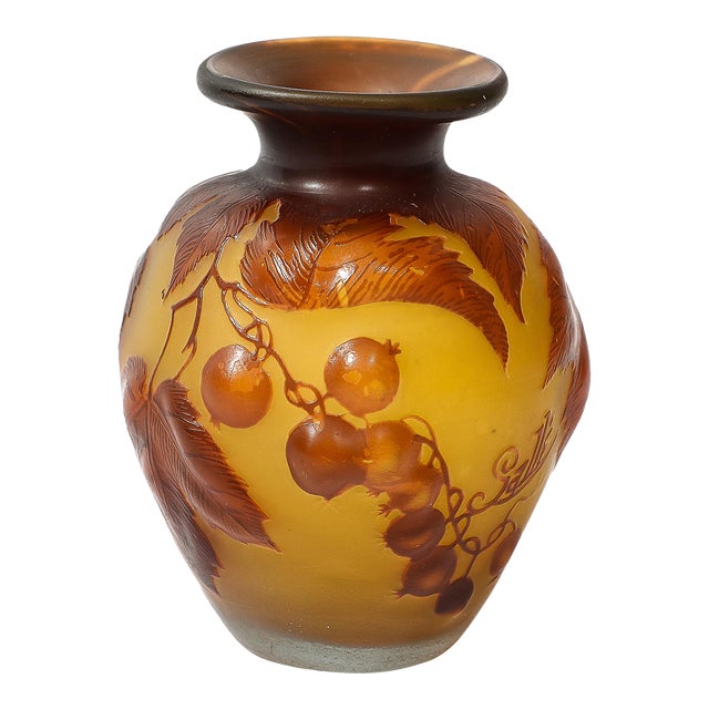 Art Deco Émile Gallé Cameo Glass W/ Amber and Yellow Naturalist Detailing Vase For Sale