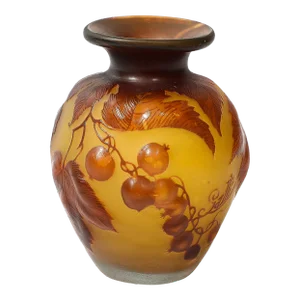 Art Deco Émile Gallé Cameo Glass W/ Amber and Yellow Naturalist Detailing Vase
