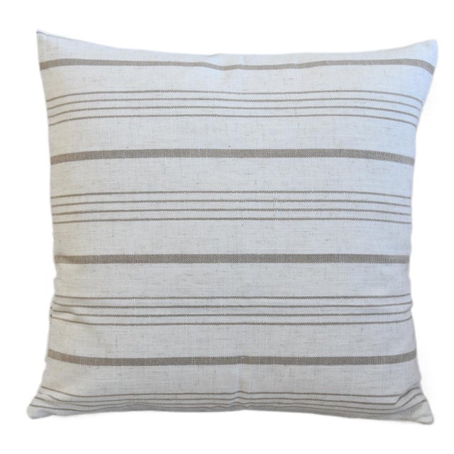 French Woven Tan Taupe Striped Beachy Double Sided Feather/Down Pillow For Sale - Image 3 of 5