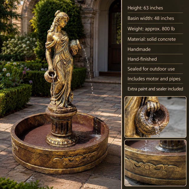 The Naiad of the Courtyard Monumental Concrete Garden Fountain For Sale - Image 4 of 6