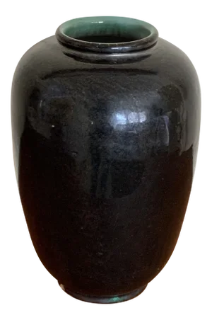 French Mid-Century Modern Black and Turquoise Vase