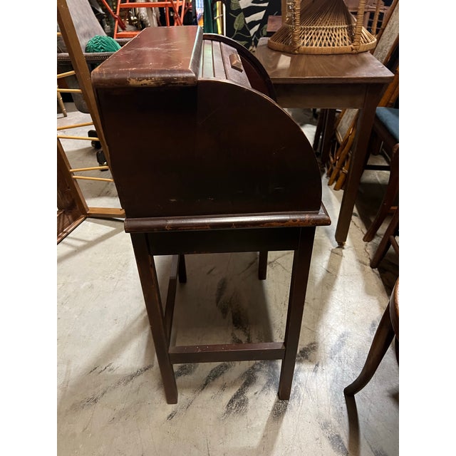 Mid-Century Modern 1970s Wooden Secretary Roll Top Petit Desk For Sale - Image 3 of 6