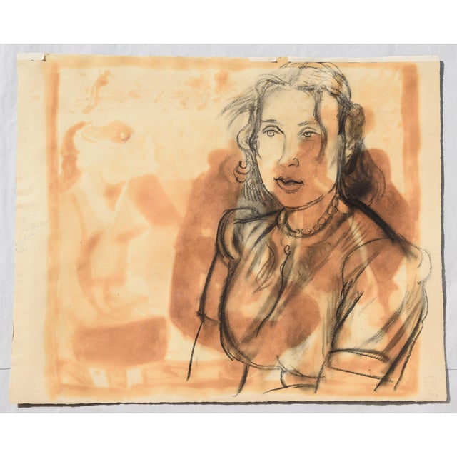 Walter Becker, Women in a Train Compartment, Verso: Portrait of a Woman, 1946, Gouache and Oil on Handmade Paper For Sale - Image 12 of 15