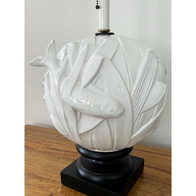 1970s White Midcentury Ceramic Koi Fish Table Lamp Style After Wildwood For Sale - Image 9 of 10