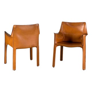 CAB 413 Armchairs in Cognac Leather attributed to Mario Bellini for Cassina, 1970s, Set of 2 For Sale
