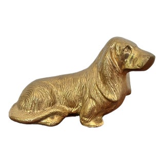 Vintage Solid Brass Sitting Spaniel Dog Figurine For Sale