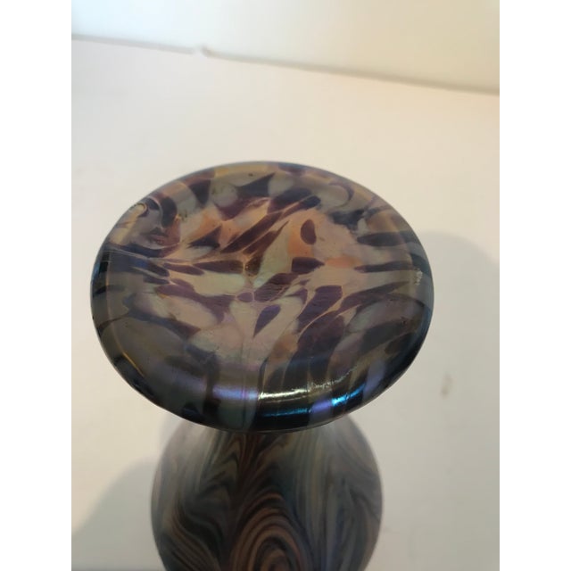 Elegant Art Nouveau Trumpet-Topped Vase Swirled Purple; Blue and Gold Iridescence For Sale - Image 4 of 6