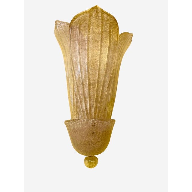 Gold Leaf Murano Sconces by Barovier and Toso, Italy, 1980s, Set of 2 For Sale - Image 3 of 9
