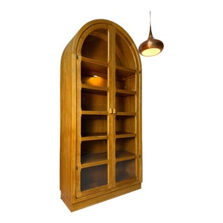 Round Arched Teak Display Case with Lighting from Dyrlund For Sale