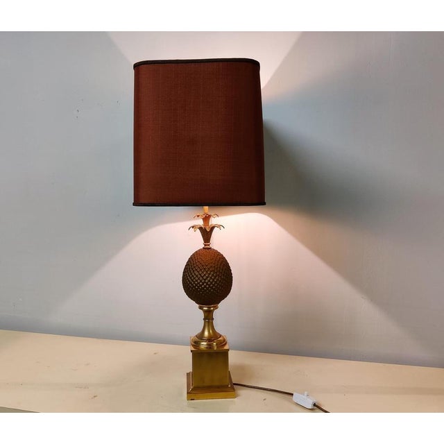 Brown Brass Pineapple Table Lamp, 1970s For Sale - Image 8 of 12