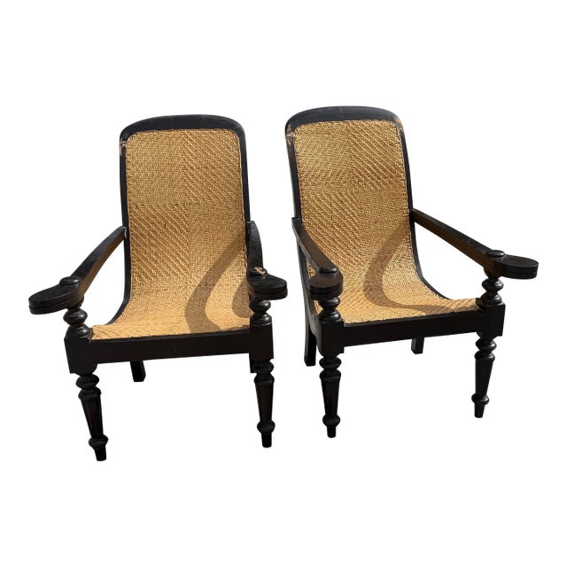 Mid 20th Century Dutch Colonial Indonesian Cane and Wood Plantation Chairs With Extending Arms For Sale