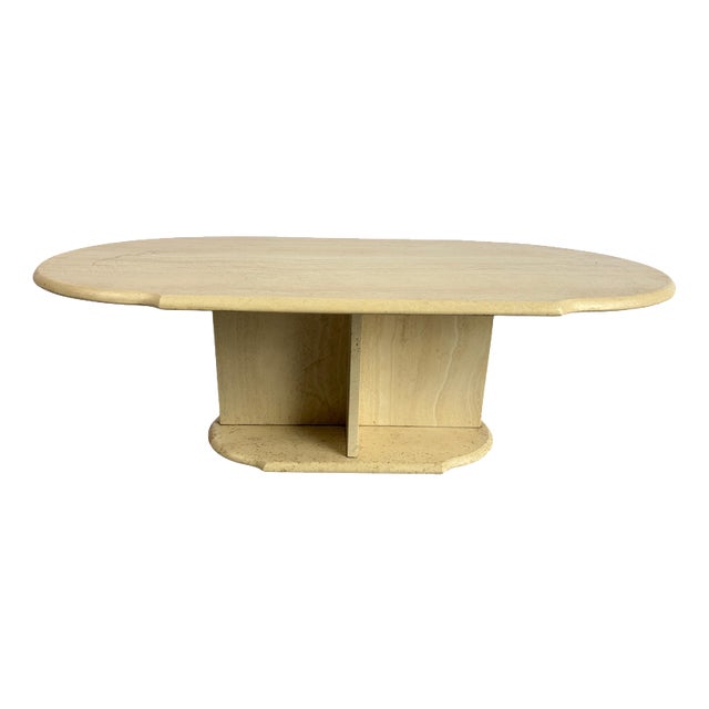 Vintage Oval Travertine Coffee Table, 1980s For Sale