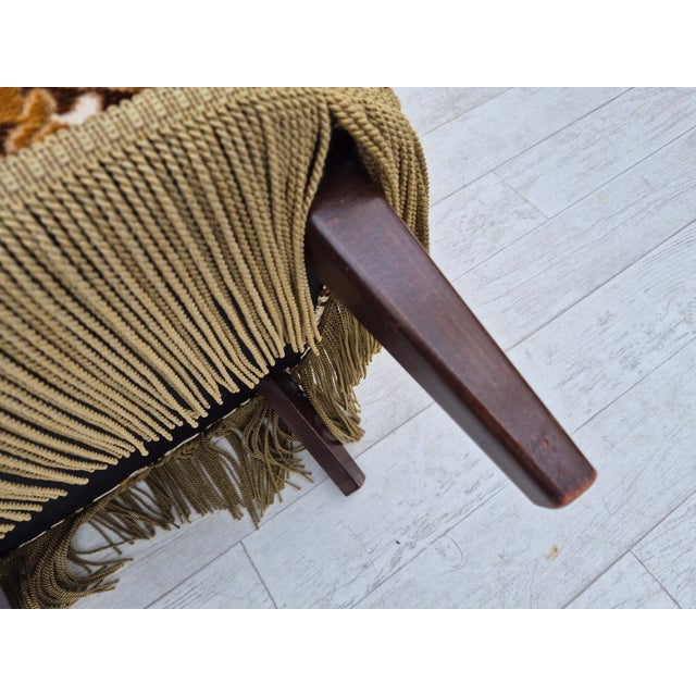 Danish Highback Armchair in Furniture Velour Fabric & Ash Wood, 1960s For Sale - Image 15 of 18