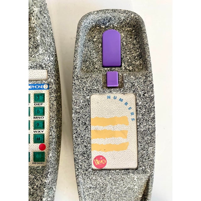 1980s Postmodern Memphis Rock Phone 2 Faux Granite Desk Telephone For Sale - Image 4 of 12