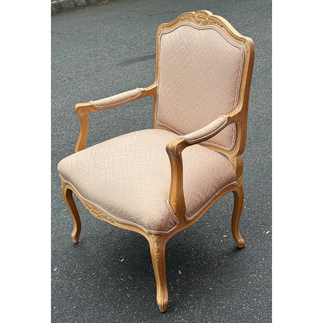 Vintage French Louis XV Cerused Wood Bergere Chair For Sale - Image 4 of 11