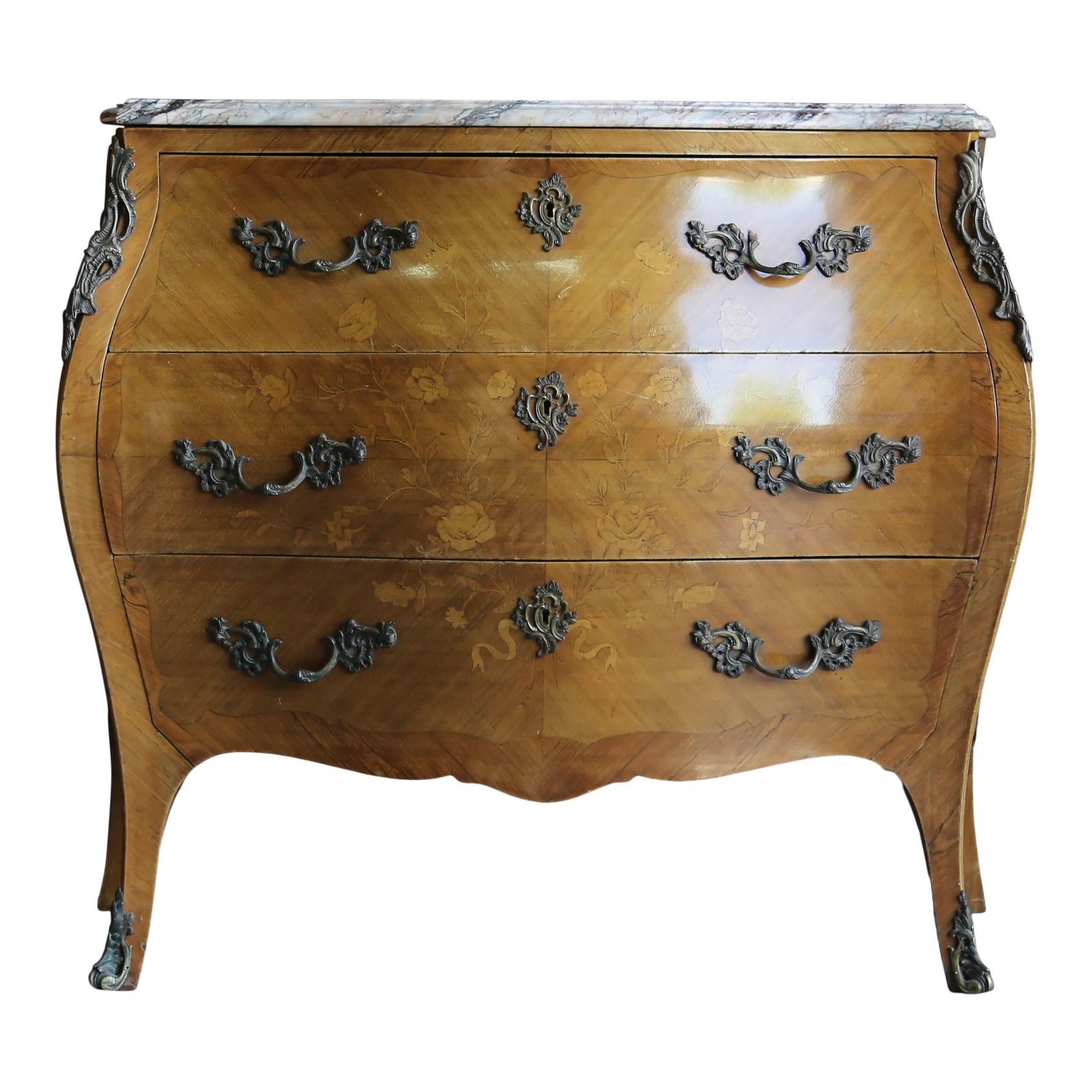 Antique French Rococo Louis XV Marble Top Bombe Chest Chairish