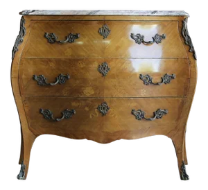 Antique French Rococo Louis XV Marble Top Bombe Chest