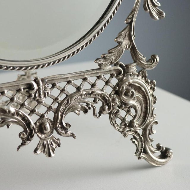 Metal Table Mirror in Silver Metal For Sale - Image 7 of 12