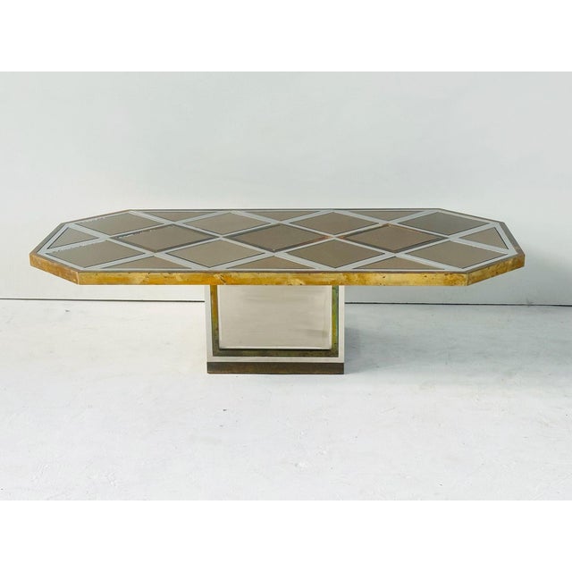 Romeo Rega for Metalarte Brass Chrome Mirror Coffee Table, Italy 1970’s. Original with minor wear consistent with age and...