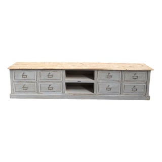 Antique Workshop Cabinet Converted into TV Stand For Sale