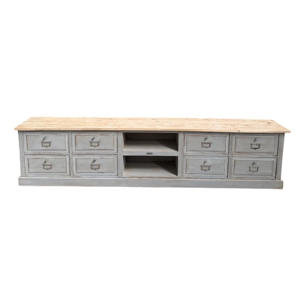 Antique Workshop Cabinet Converted into TV Stand For Sale