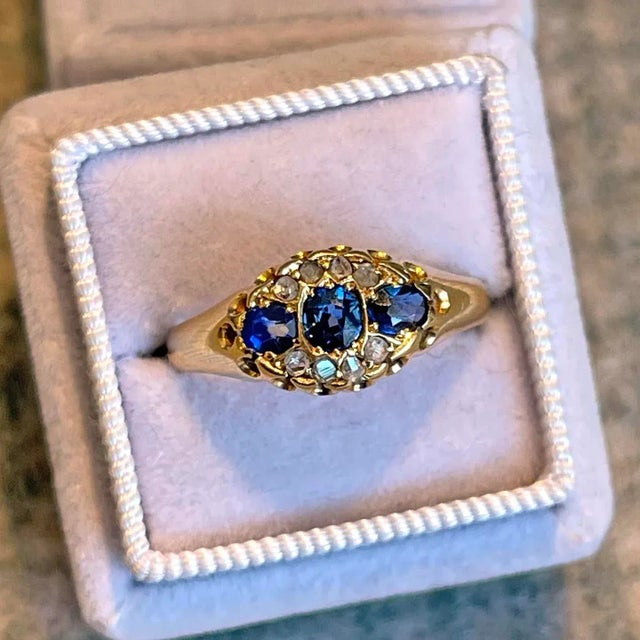 1904 Edwardian Sapphire Diamond 18k Gold Ring Size 7.5 For Sale - Image 11 of 11