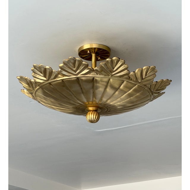 Pure Brass Flush Mount Ceiling Light | Brushed Brass 4-Light Fixture For Sale - Image 10 of 11