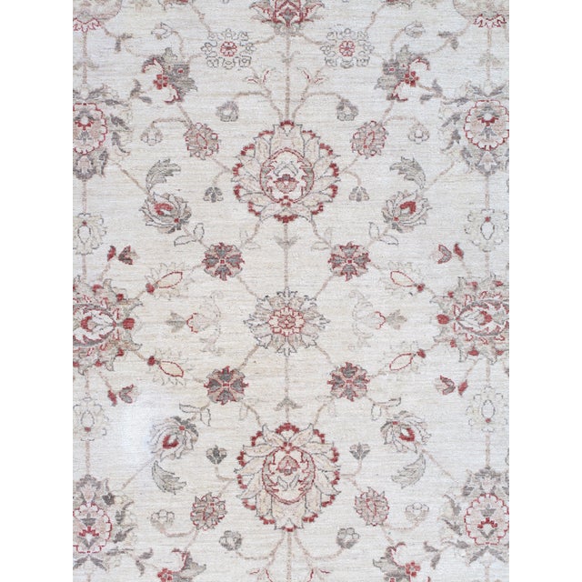 Late 20st Century Modern Peshawar Carpet, Ivory Field, Ivory Border, Gray, Coral For Sale - Image 9 of 11