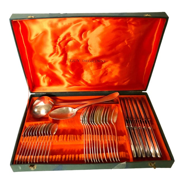 Vintage Guy Degrenne French Silver Plated Flatware, Set of 37 For Sale